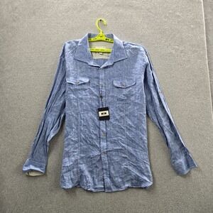 Joseph Abboud Men Button Up Shirt XXL Blue Linen Long Sleeve NWT